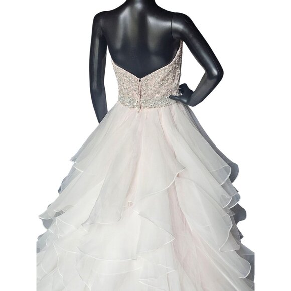 NWOT Sweetheart Strapless Blush Tiered Ball Gown Wedding Dress - Mori Lee - Picture 12 of 14